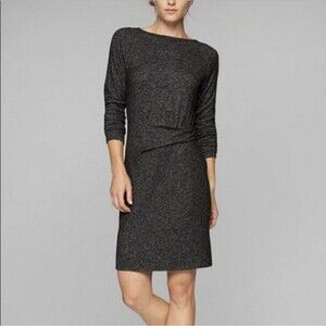 Athleta Solitude Dress Women's XL Black Gray Long Sleeve Ruched Waist
